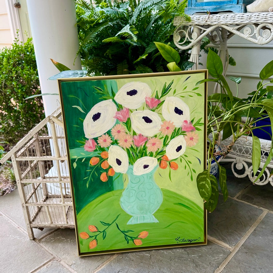 Vibrant Floral Art on Green | Original Painting | Art – Lemondaisy
