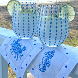 Blue Speckle Crab & Seahorse Linen Cocktail Napkins