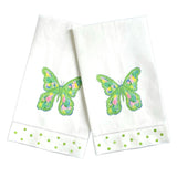 Green Mosaic Butterfly Linen Guest Towel