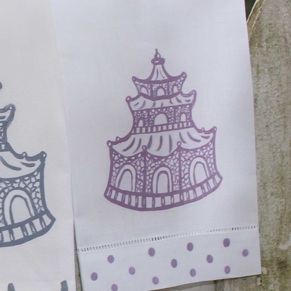 Purple Chinoiserie Pagoda Linen Guest Towels
