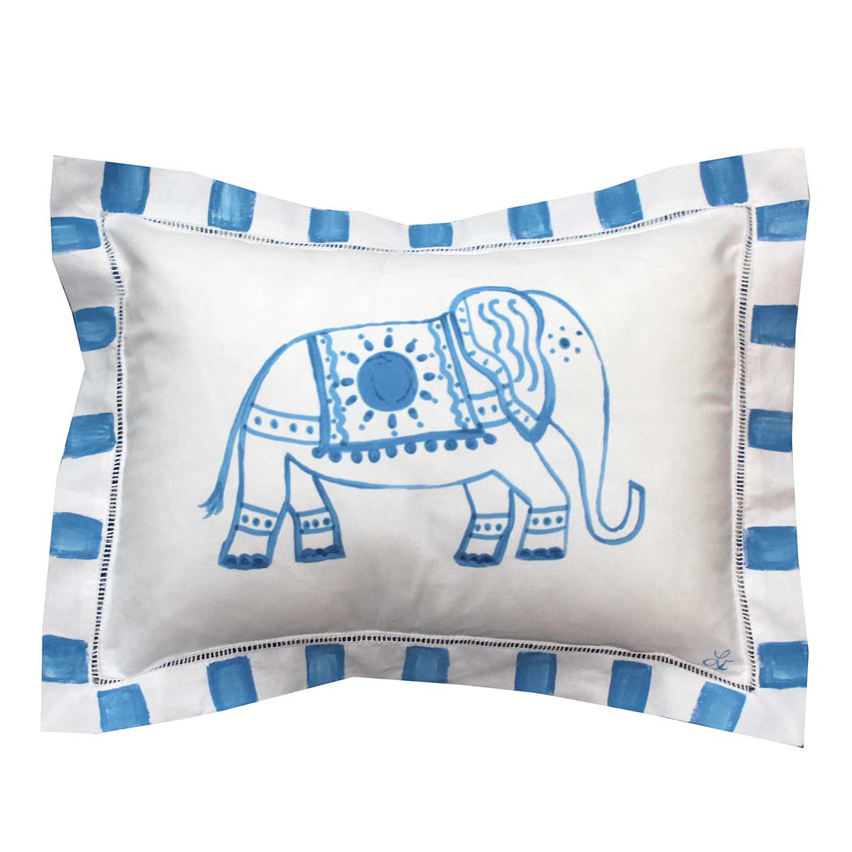 Blue and White Elephant Linen Pillow