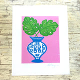 Chinoiserie Vase of Monstera Leaves Art Print