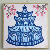 Chinoiserie Blue Pagoda Painting