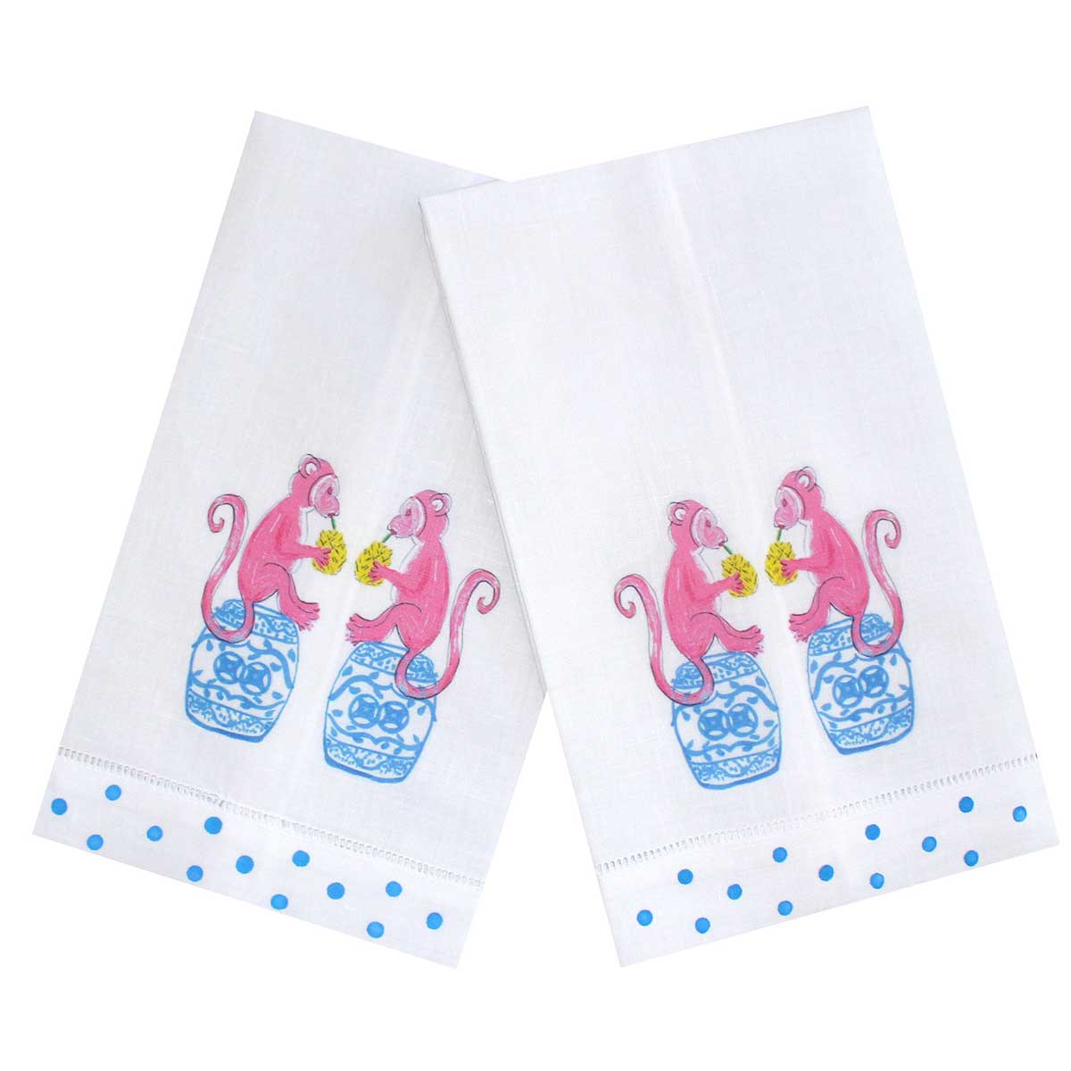 Chinoiserie Monkey Linen Guest Towels