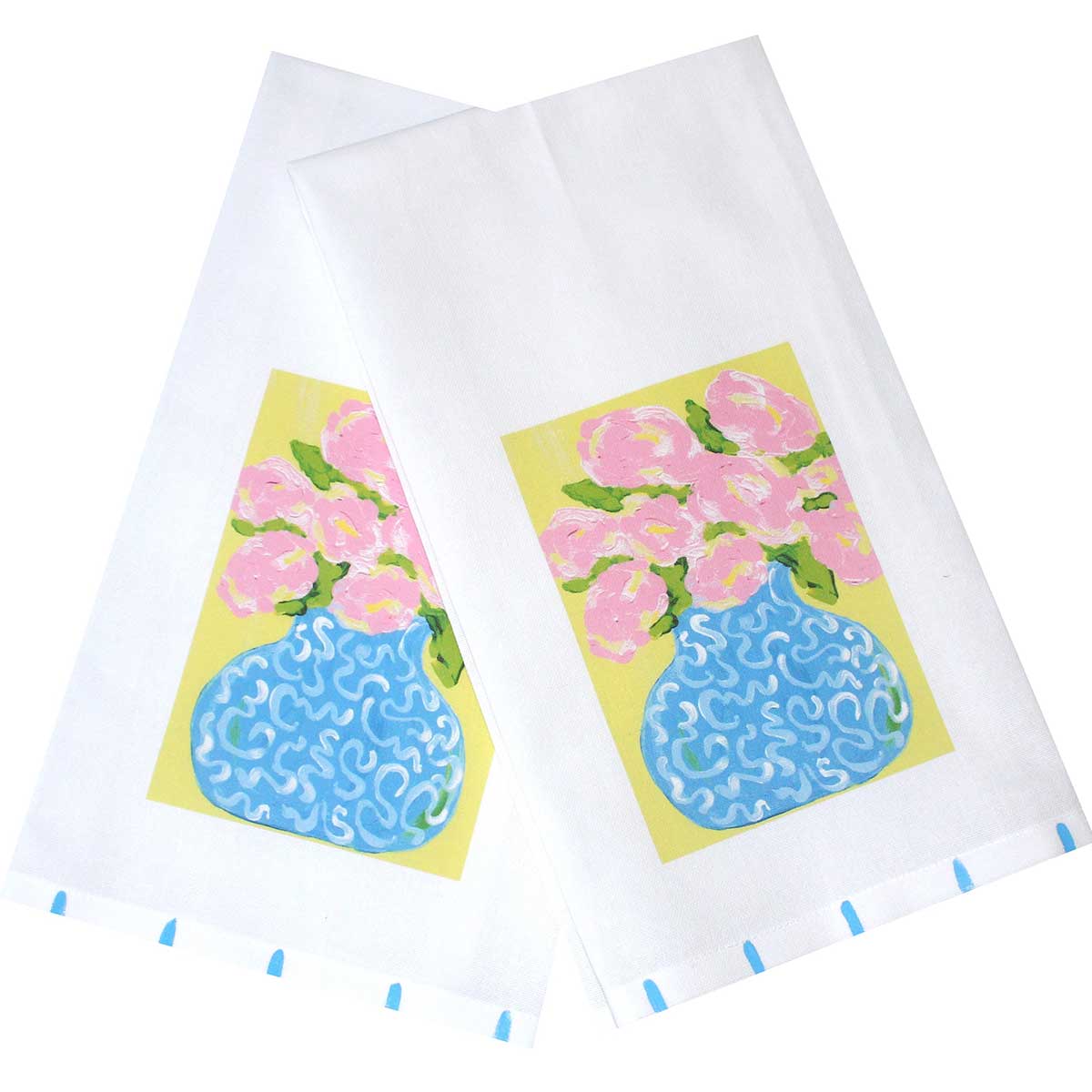 Cottage Roses in Blue Chinoiserie Vase Tea Towel 