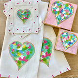 Pink Abstract Heart Linen Cocktail Napkins