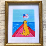 Patriotic Boat Dog Art Print