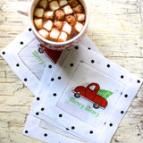 Red Christmas Truck Linen Cocktail Napkins