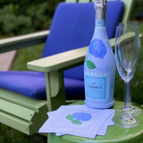 Hand Painted Hydrangea Prosecco Bottle and Linen Cocktail Napkins Gift Set