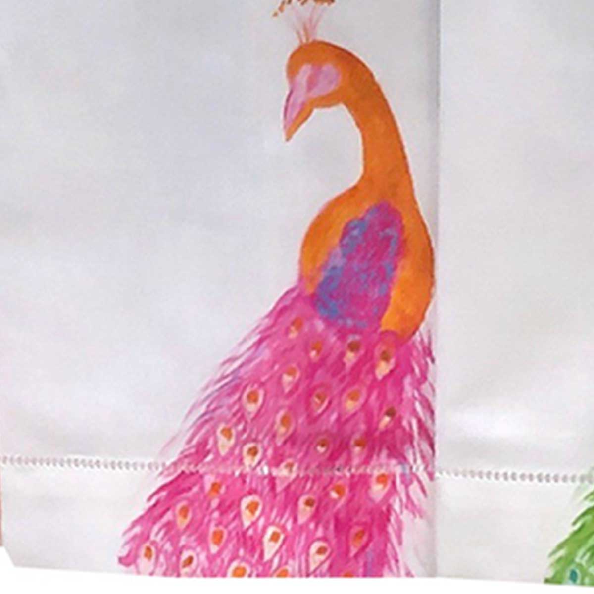 Orange Colorful Peacock Linen Guest Towel