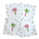 Pink and Green Palm Tree Linen Cocktail Napkins