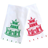 Red and Green Chinoiserie Pagoda Tea Towel