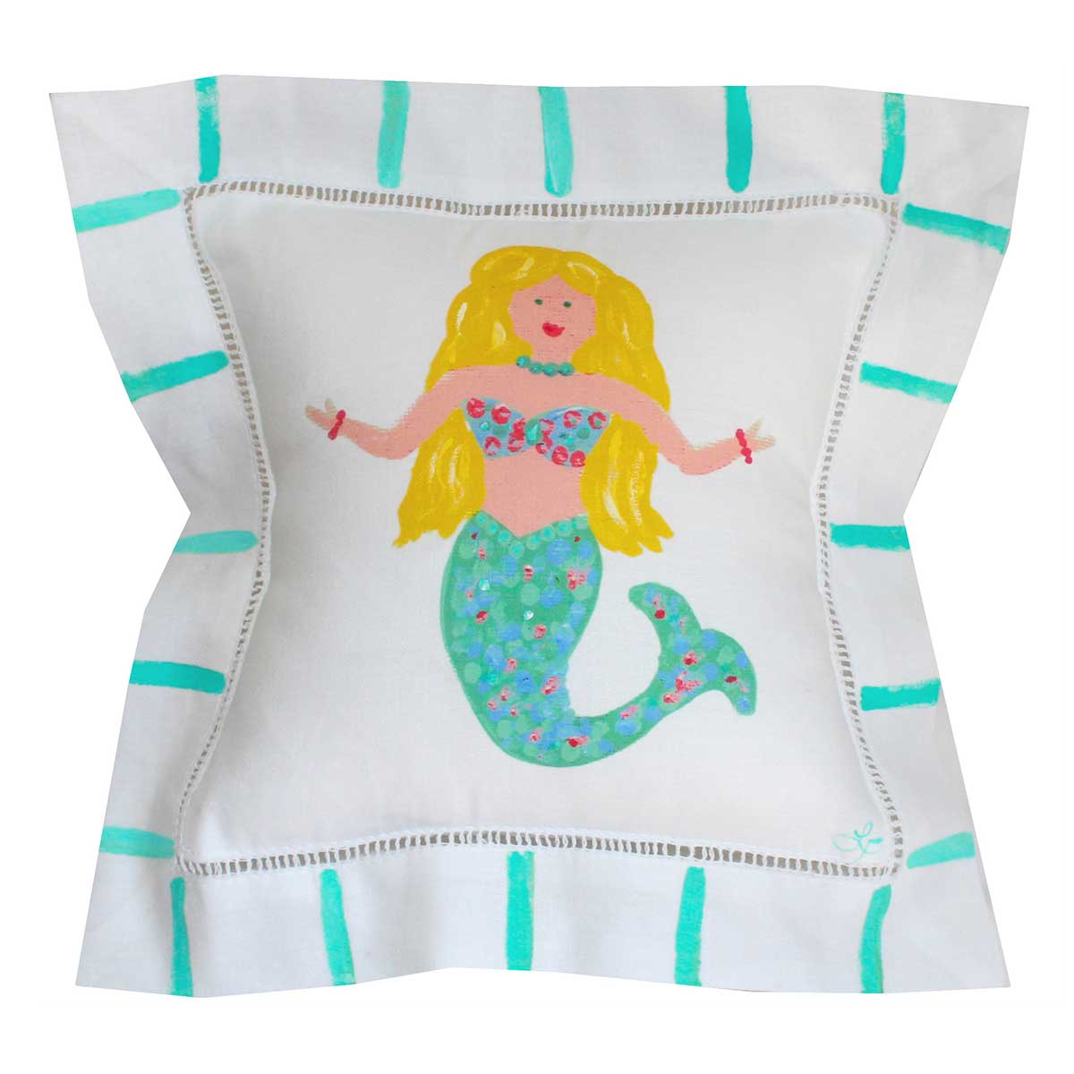 Turquoise Mermaid Linen Pillow