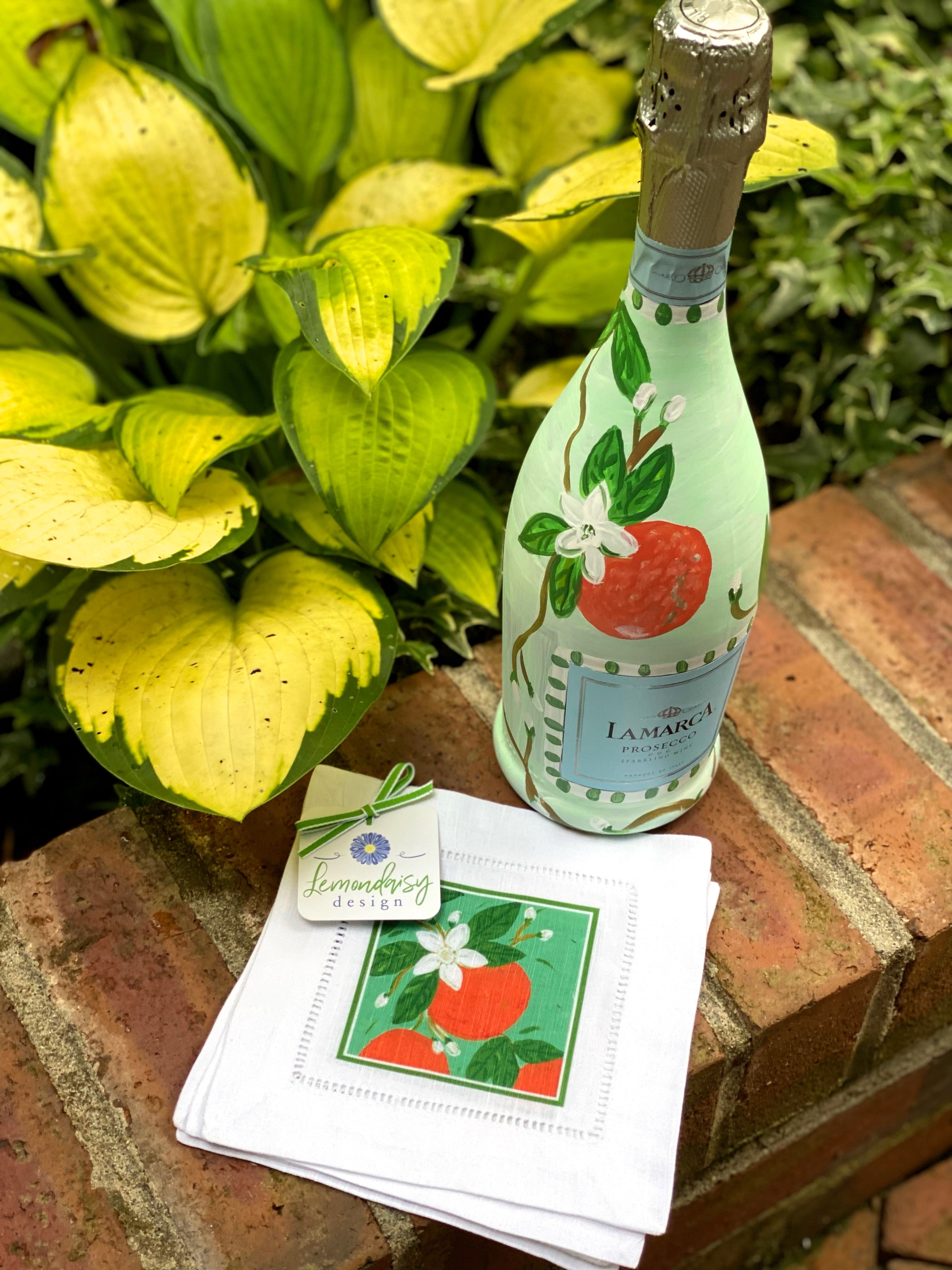 Handpainted Orange Blossom Prosecco Bottle| | Lemondaisy Design