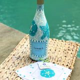 Hand Painted Turquoise Sea Life Prosecco Bottle and Linen Cocktail Napkins Gift Set