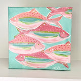 Pink Fish on Aqua Acrylic Painting