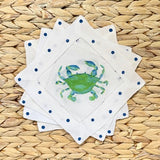 Green and Blue Crab Linen Cocktail Napkins
