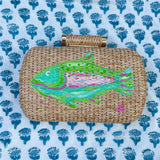 Hand Painted Rainbow Trout Rattan Clutch