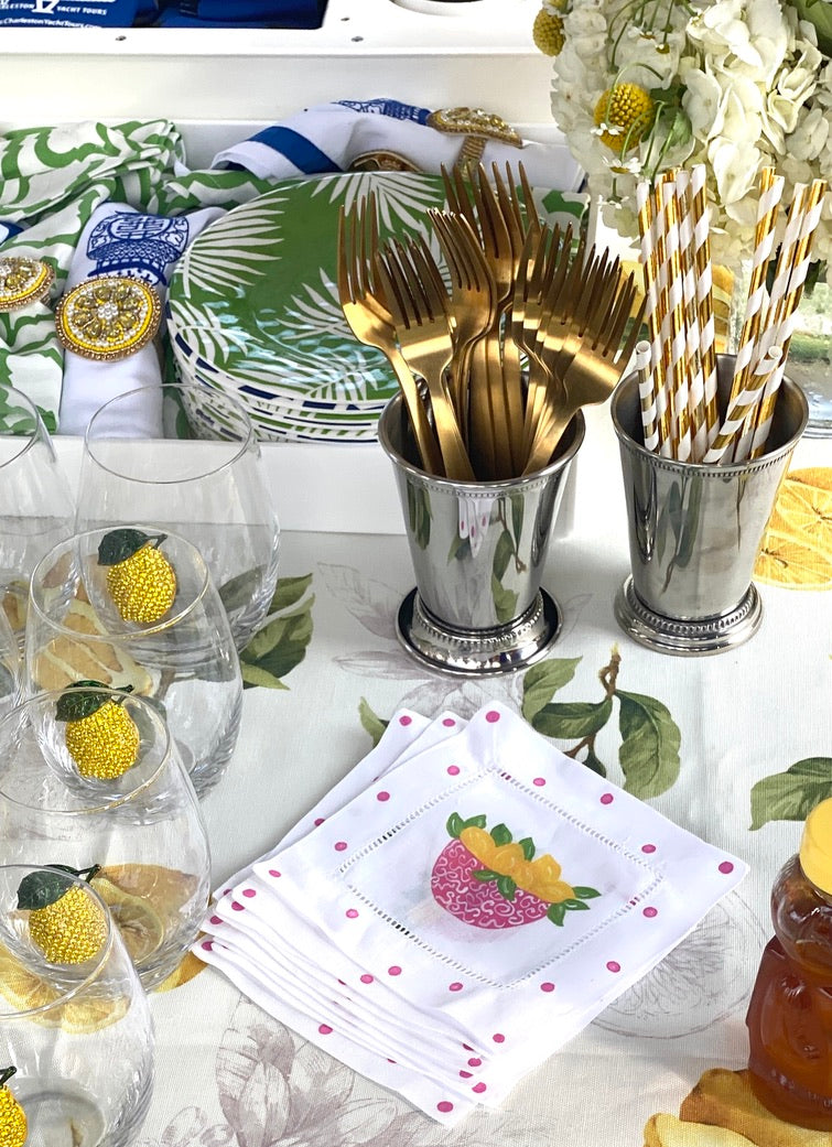 Pink Bowl of Lemons Cocktail Napkins - Thumbnail 3