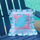 Turquoise Crab Beach Linen Pillow