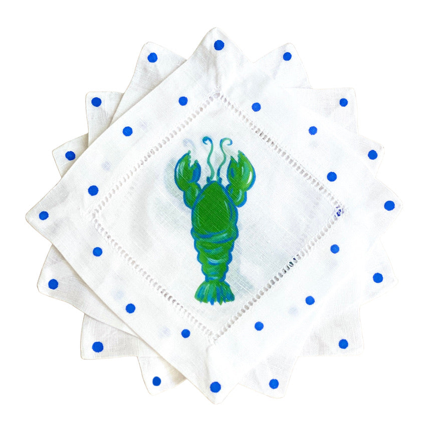 Blue Lobster Linen Cocktail Napkins