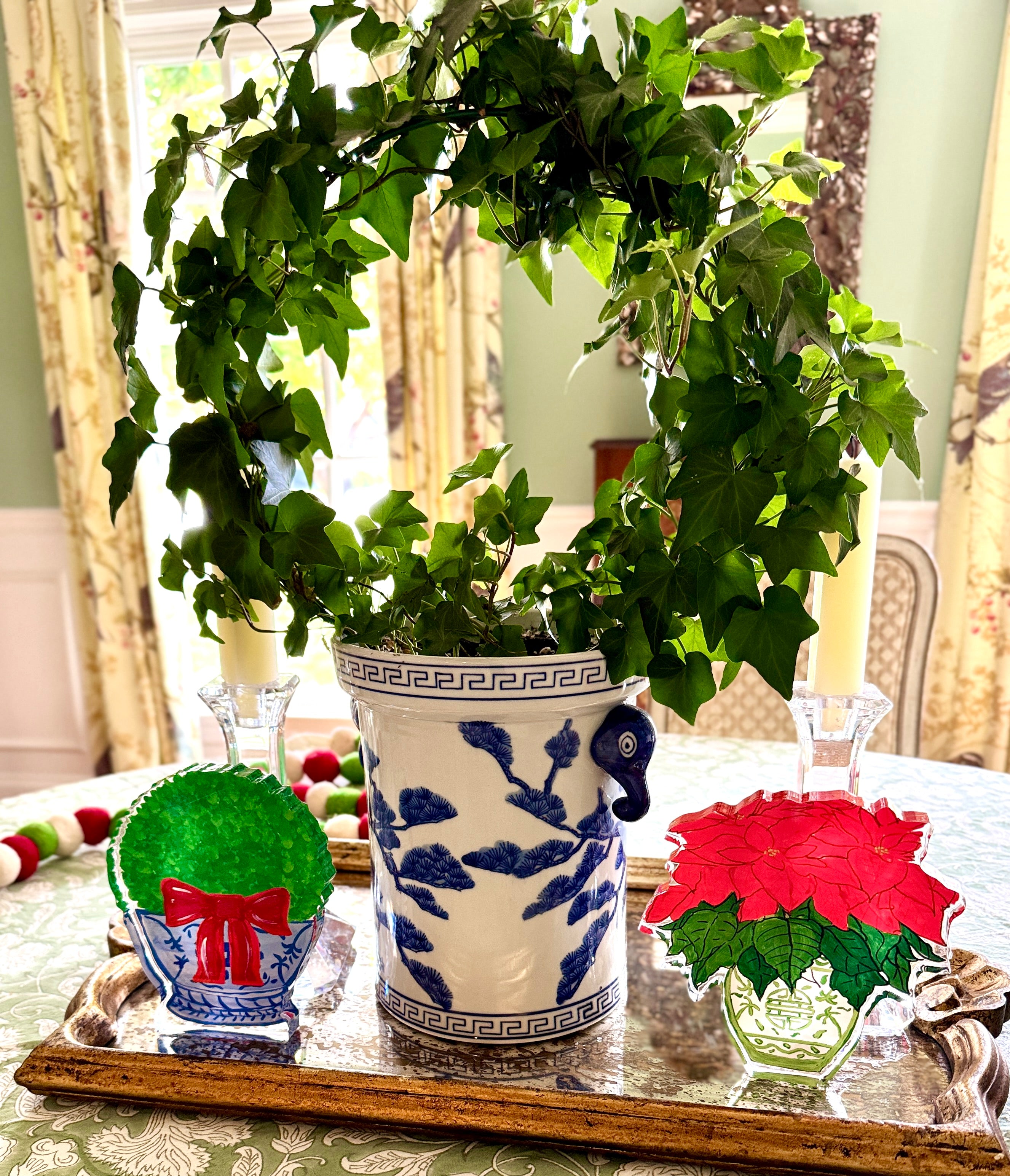 Acrylic Block Chinoiserie Christmas Poinsettia - Thumbnail 5