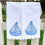 Blue and White Sailboat Tea Towel