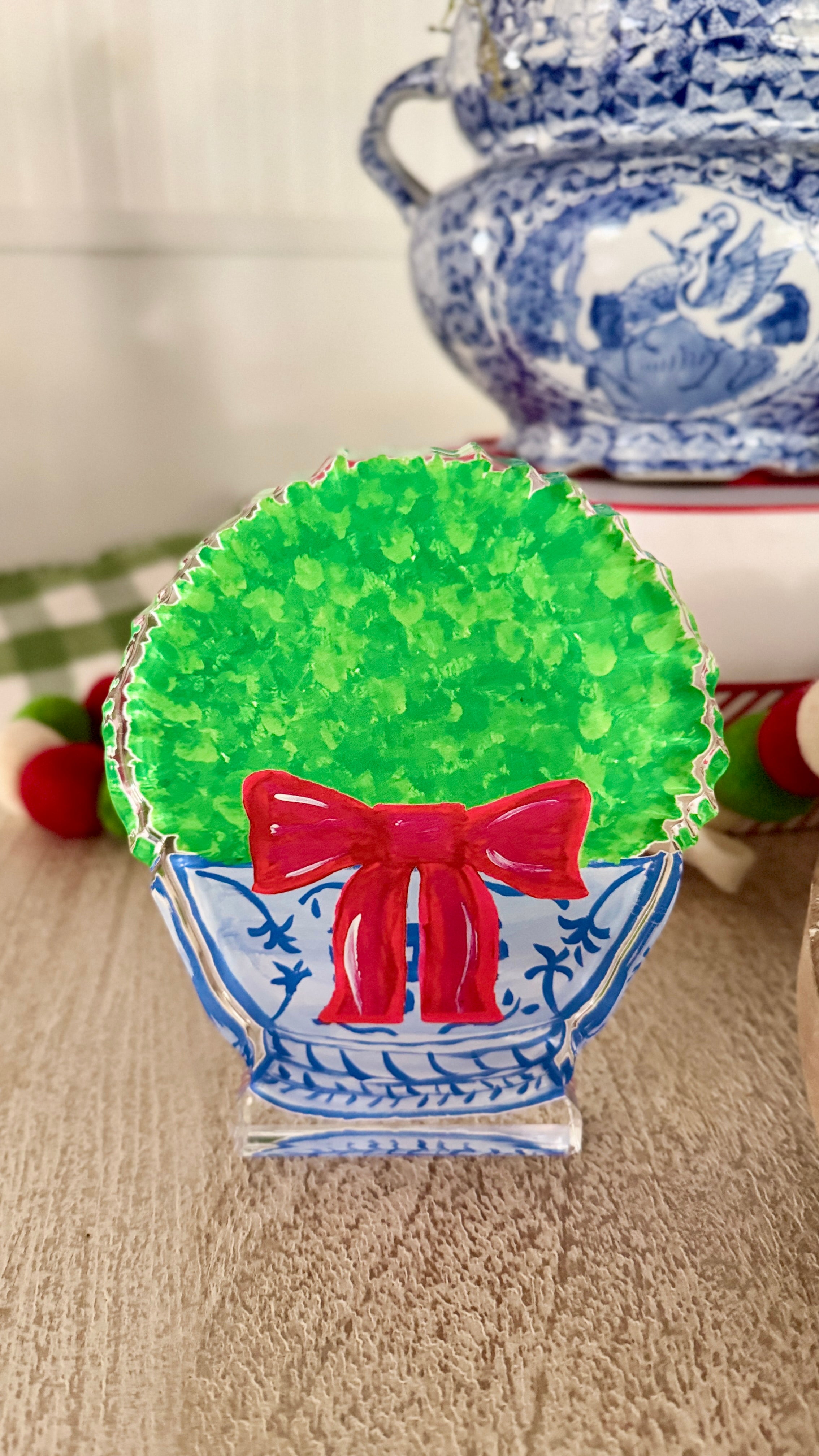 Acrylic Block Chinoiserie Christmas Boxwood - Thumbnail 3