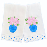 Pink Peonies in Blue Chinoiserie Linen Guest Towel
