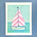 Pink Stripe Sailboat Art Print