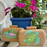 Hand Painted Sea Turtle Rattan Clutch
