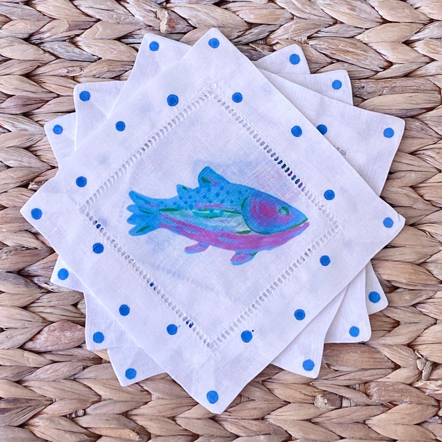 Rainbow Trout Linen Cocktail Napkins - Thumbnail 2