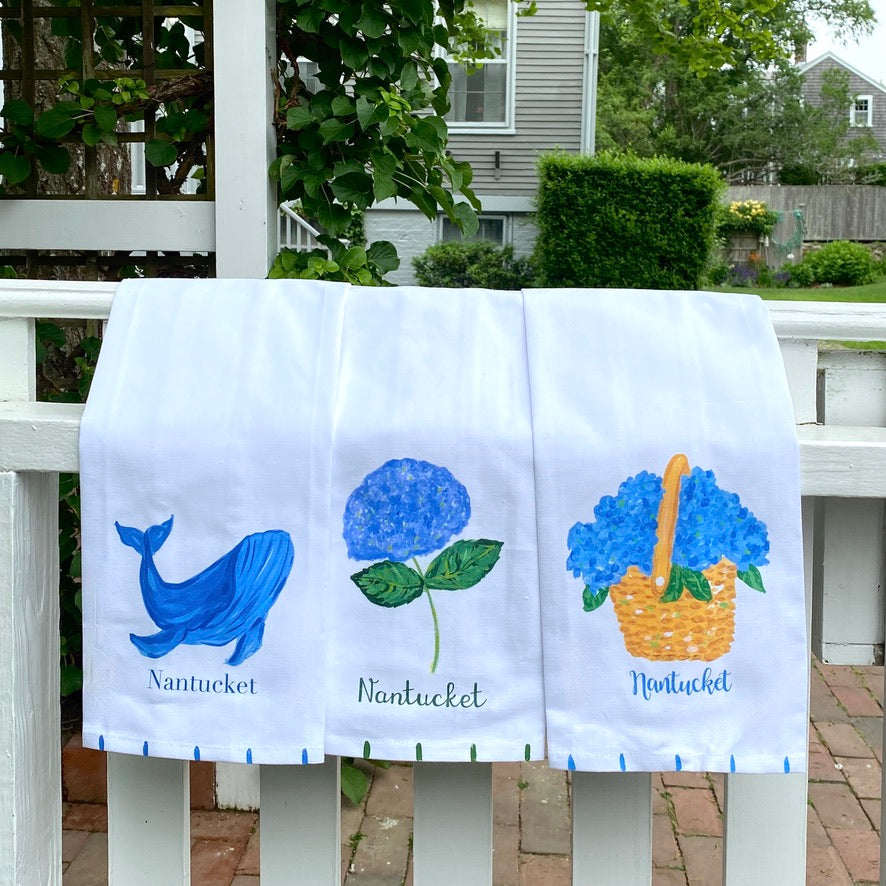 Nantucket Basket of Blue Hydrangeas Tea Towel - Thumbnail 2
