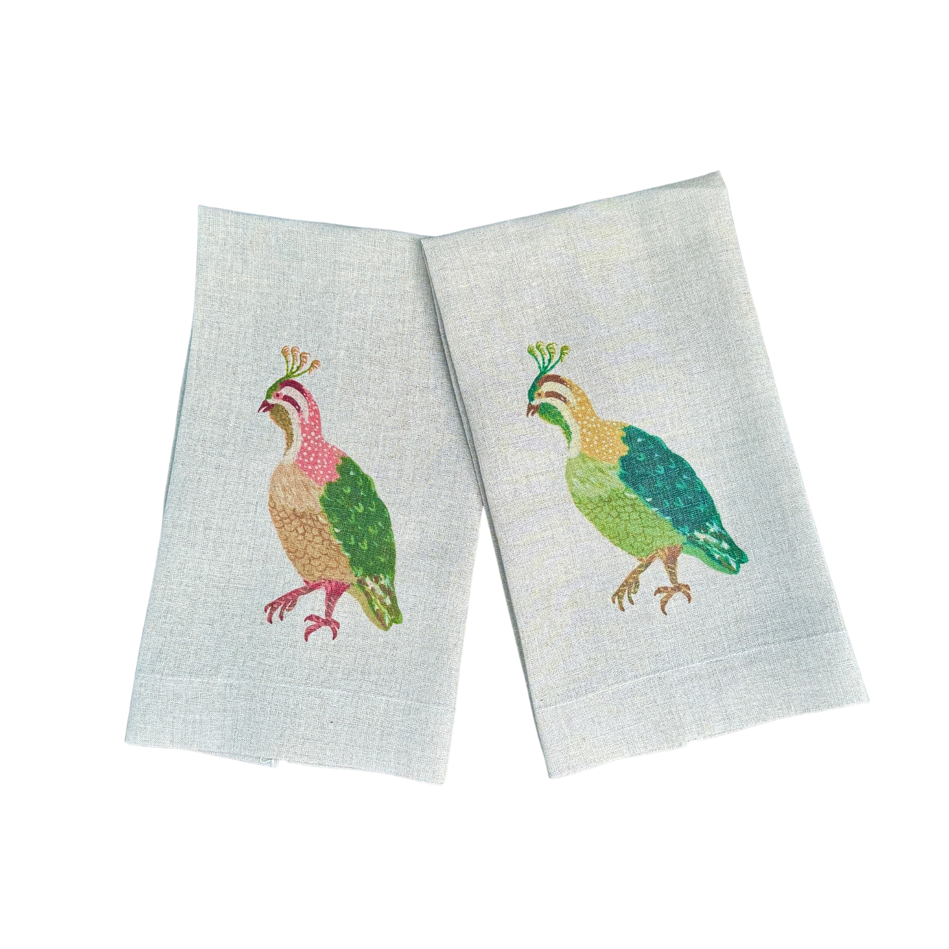 Colorful Quail Oatmeal Linen Guest Towel