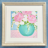 Pink Peonies in Turquoise Vase Art Print