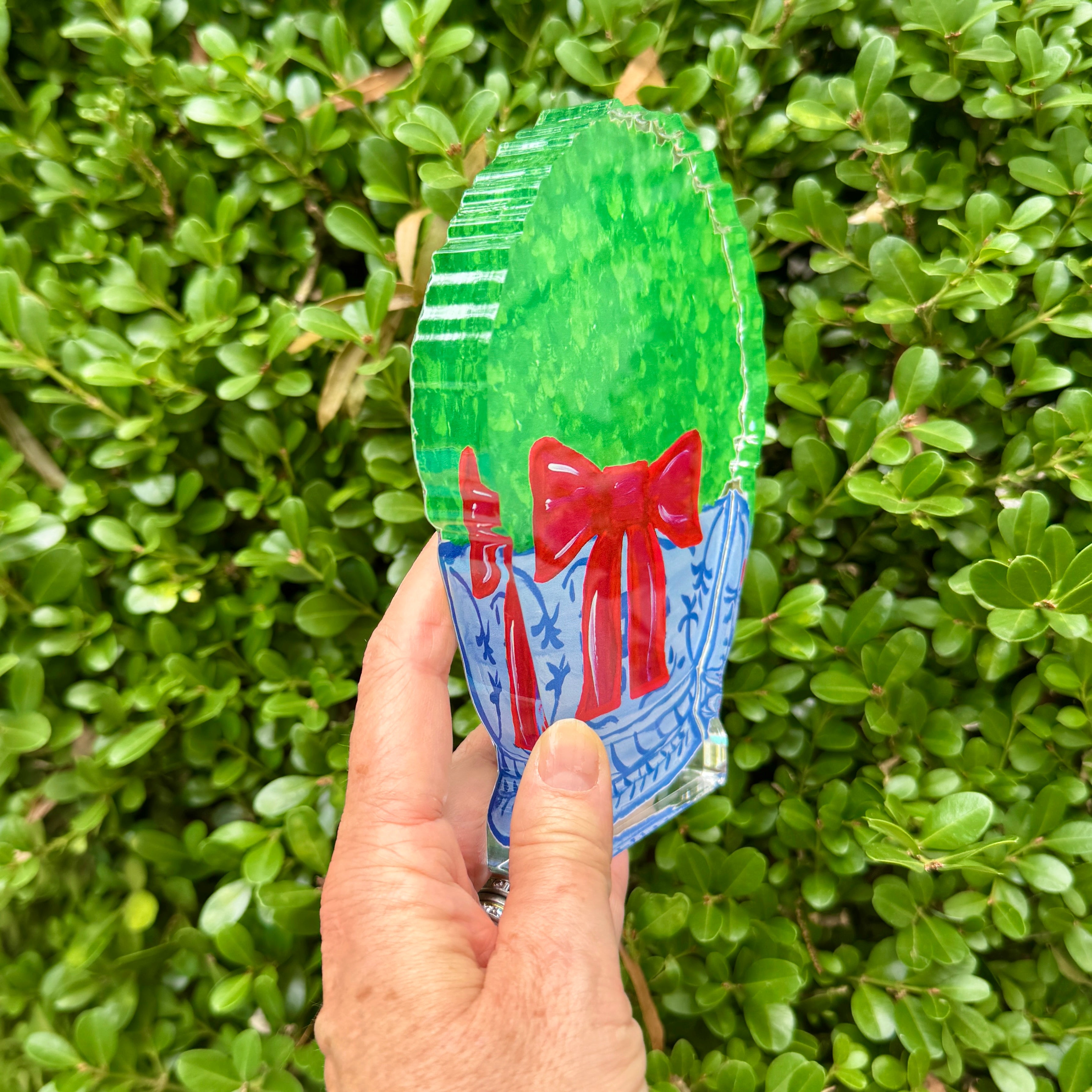 Acrylic Block Chinoiserie Christmas Boxwood