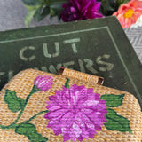 Hand Painted Dahlia Rattan Clutch