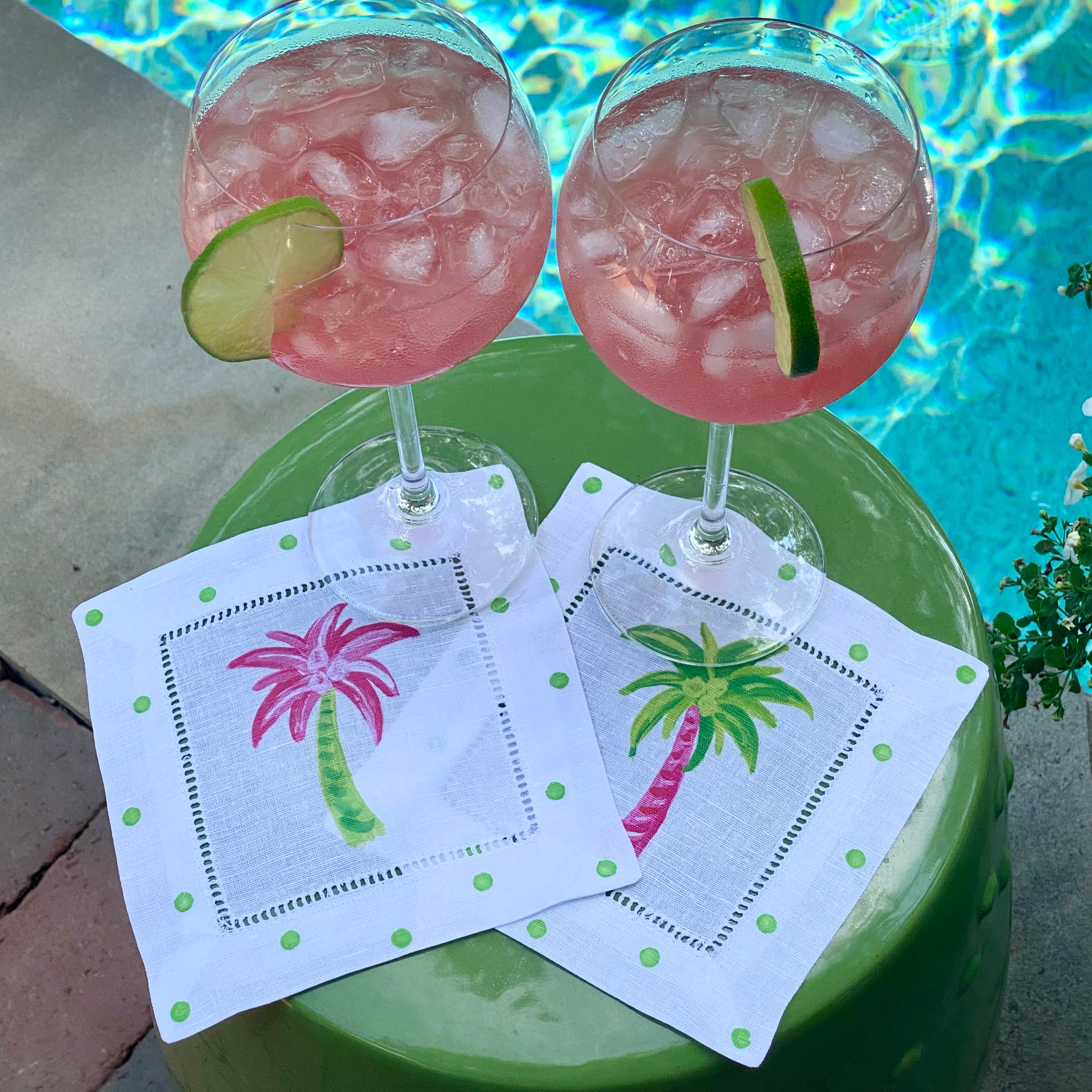 Pink Palm Tree Linen Cocktail Napkins