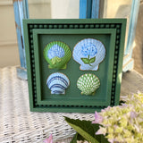 Painted 4 Sea Shell Hydrangeas on Green Birch Panel