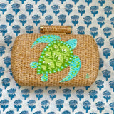 Hand Painted Sea Turtle Rattan Clutch