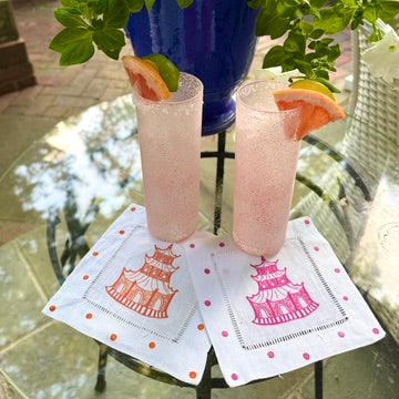 Set of 6 Chinoiserie Pagoda Linen Cocktail Napkins - Thumbnail 4