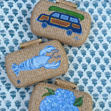 Hand Painted Blue Woody Wagon Rattan Clutch