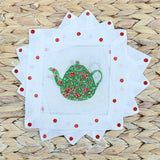 Happy Christmas Teapot Linen Cocktail Napkins