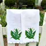 Green Lily of the Valley Floral Tea Towel