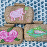 Hand Painted Rainbow Trout Rattan Clutch