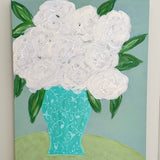 White Floral in Turquoise Vase Painting