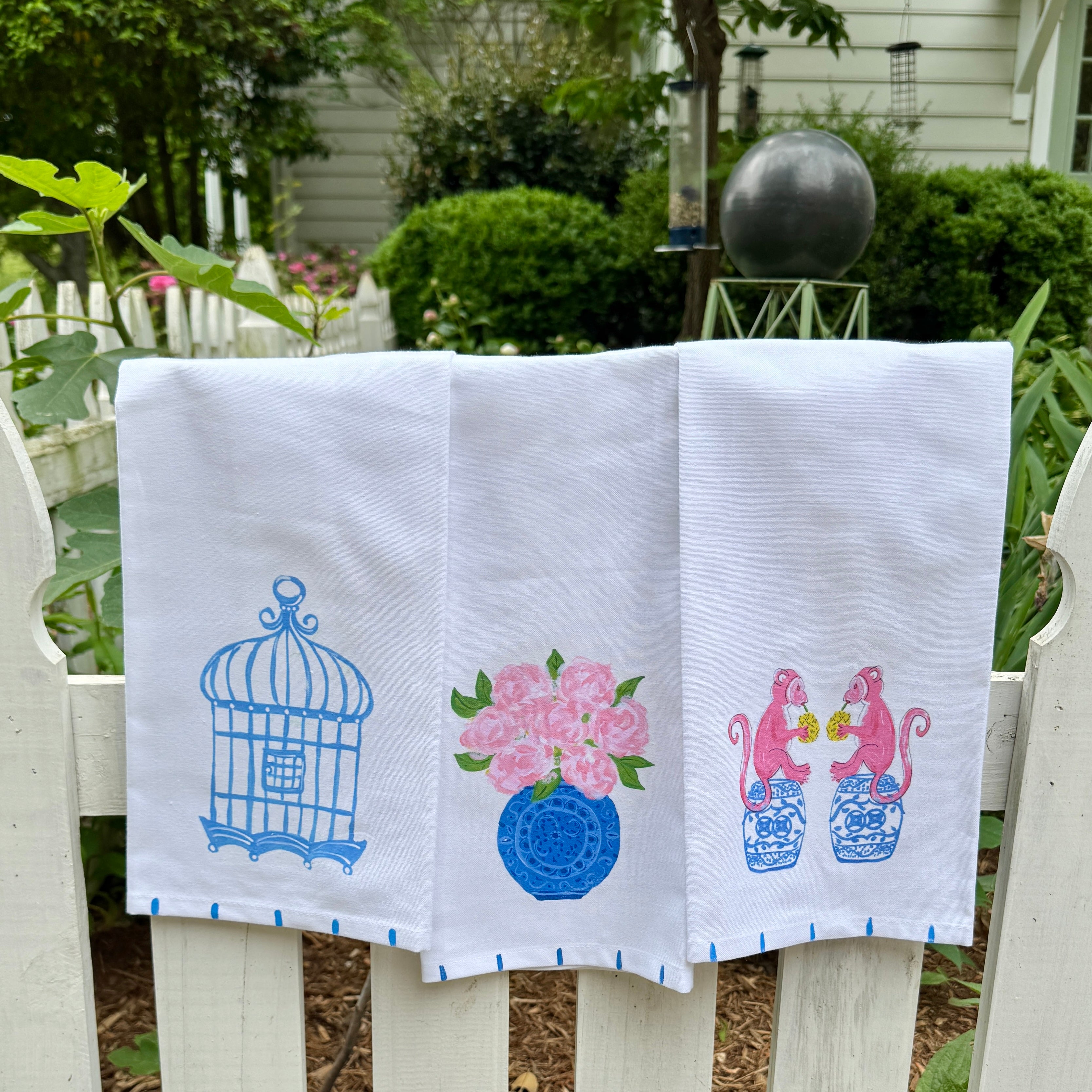 Pink Peony Chinoiserie Tea Towel - Thumbnail 3