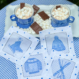 Apres Ski Snow Fun Blue and White Linen Cocktail Napkins