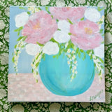 Floral Art Pink Peonies in Turquoise Vase