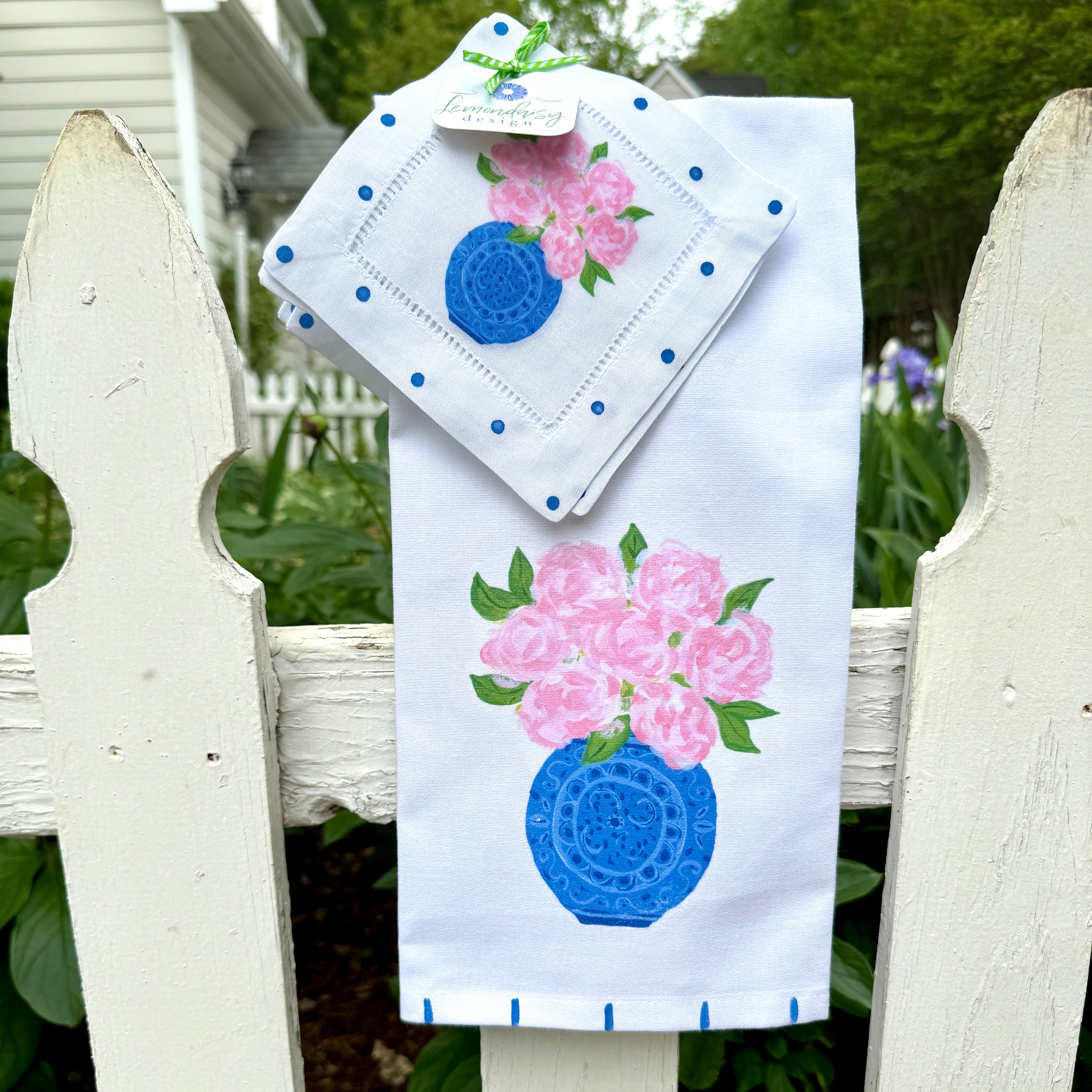 Pink Peony Chinoiserie Tea Towel - Thumbnail 2